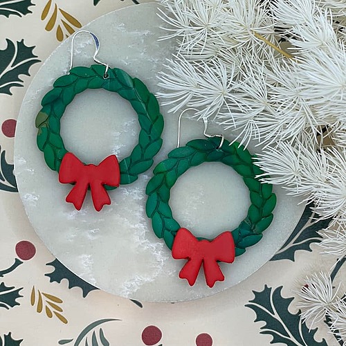 christmas wreath earrings