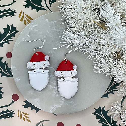 santa hat and beard earrings