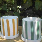 striped pot with saucer