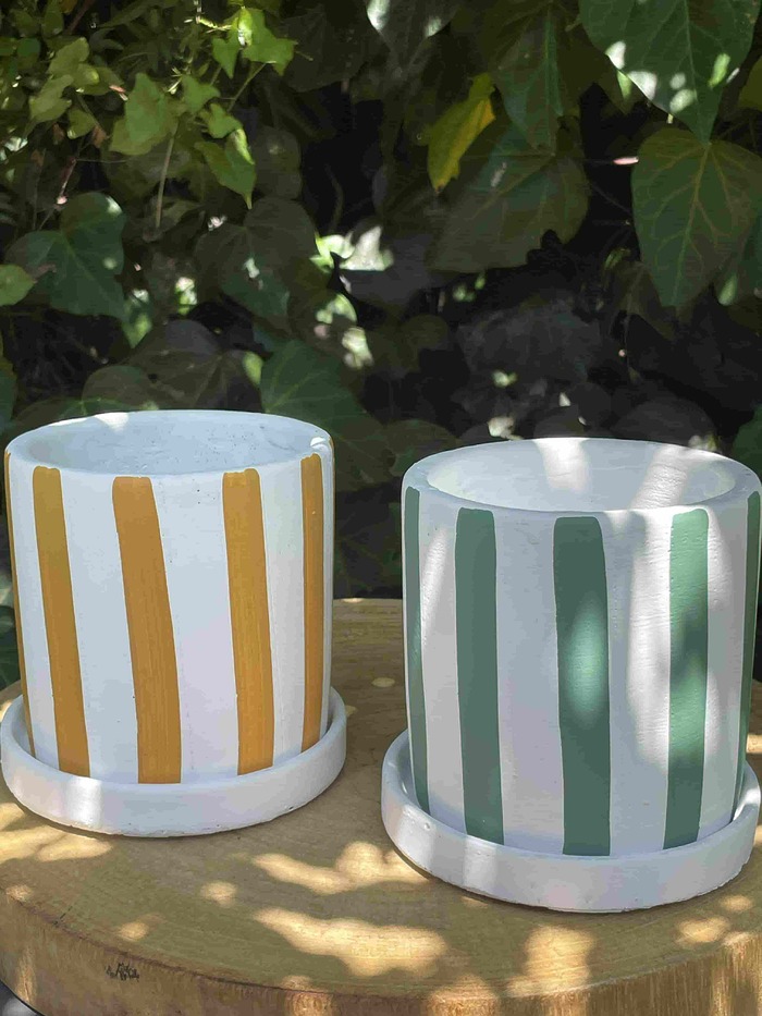 striped pot with saucer