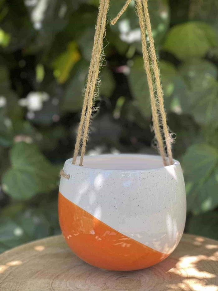 orange and white hanging pot