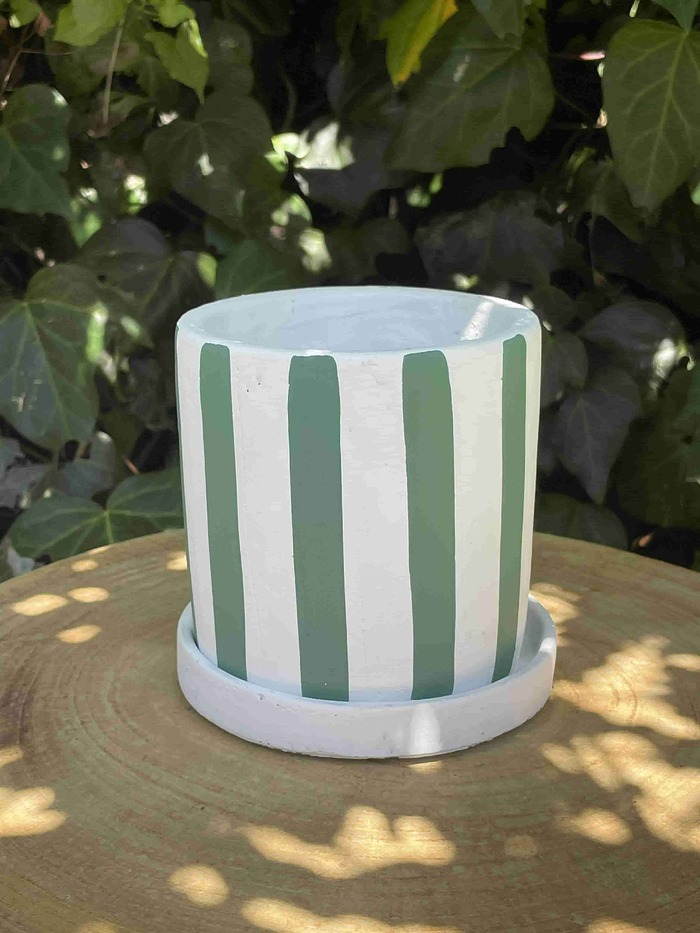 striped pot with saucer