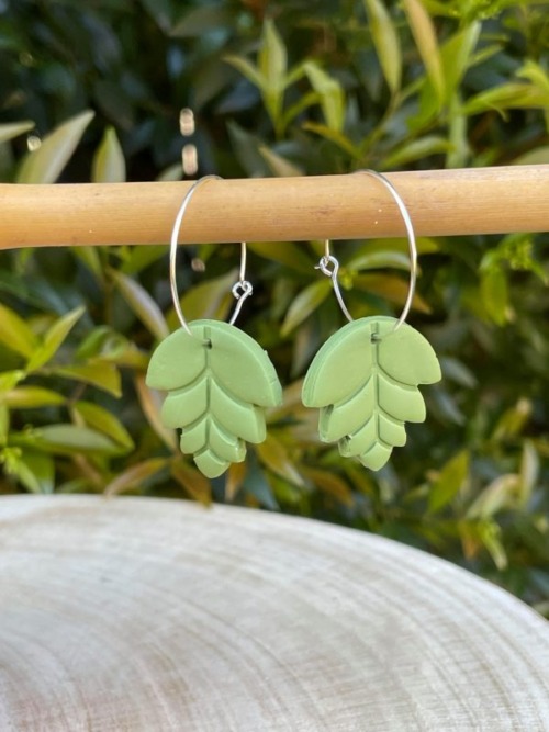 green leaf hoop earrings
