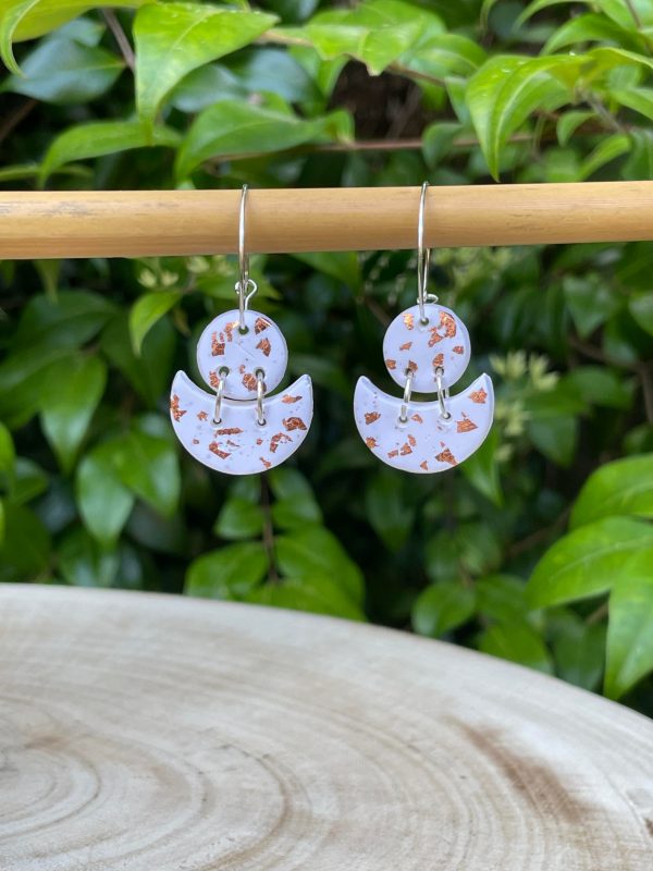 White and copper foil hoop earrings