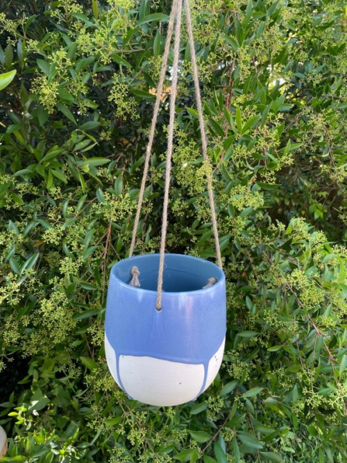 blue hanging pot