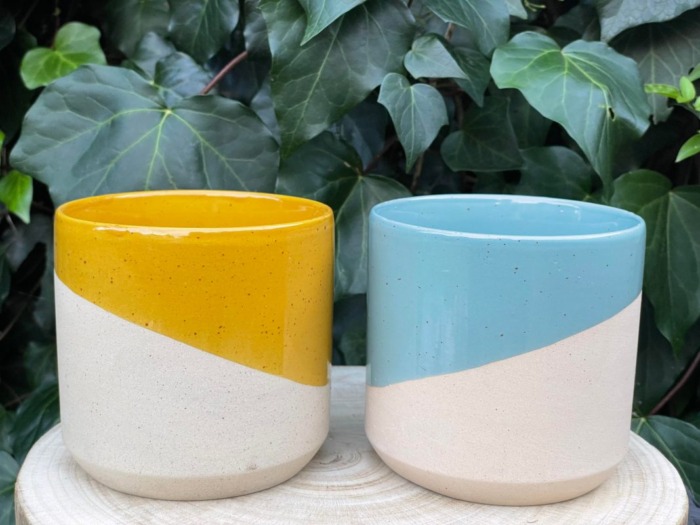 sandy based pots with colour