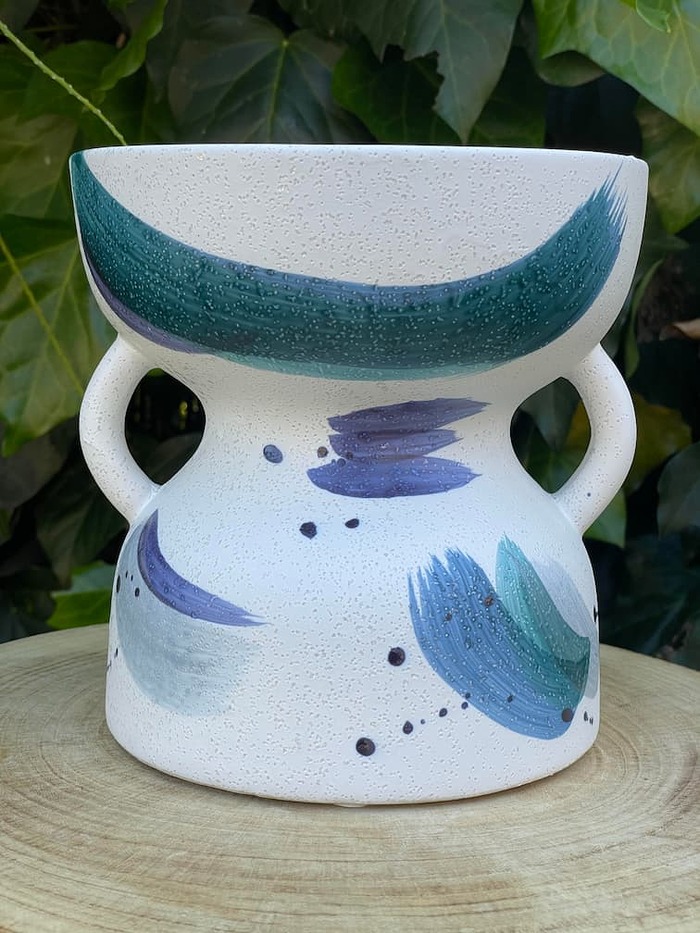 tide vase, blue, teal and white hourglass shaped vase